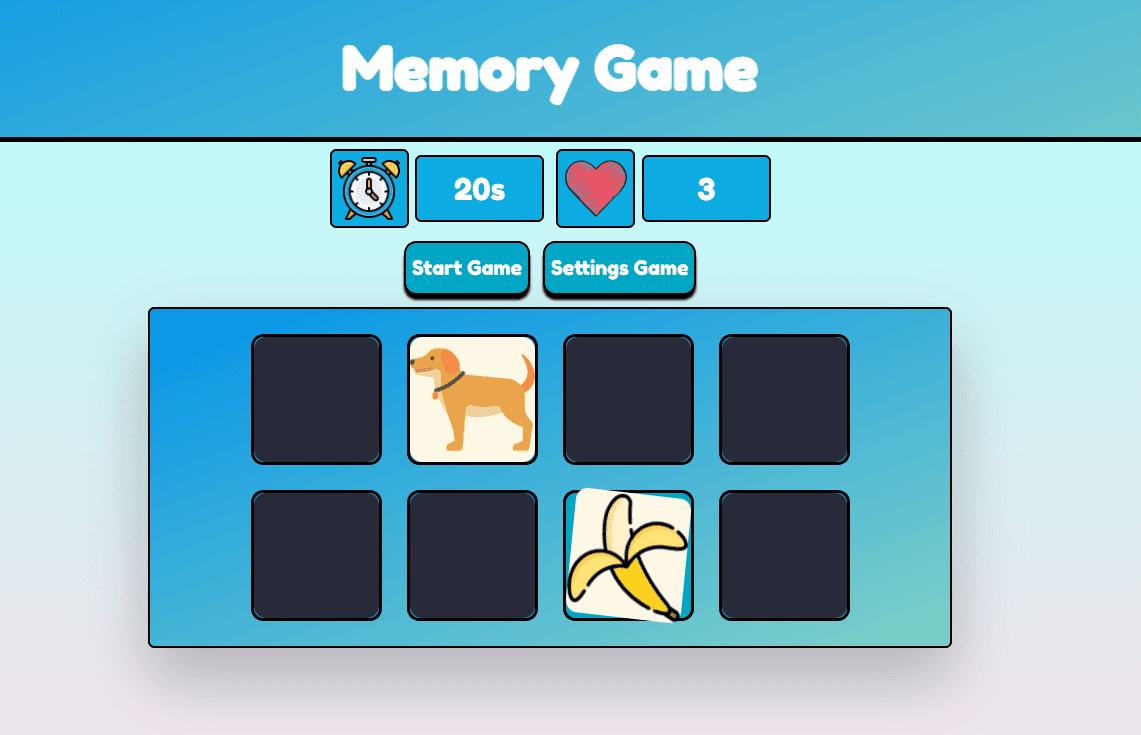 Source code Web game luyện trí nhớ Memory Game
